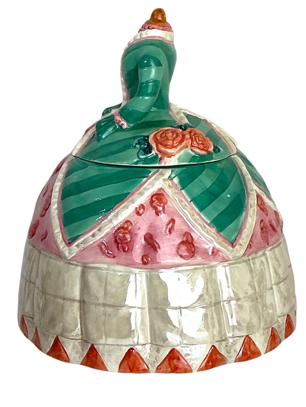 Vintage Victorian Dress Form Canister Cookie Jar Mannequin Shape Green Pink 1960 - Picture 4 of 16